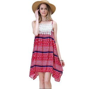 Kori America Asymmetrical Aztec Tank Dress, Fuchsia